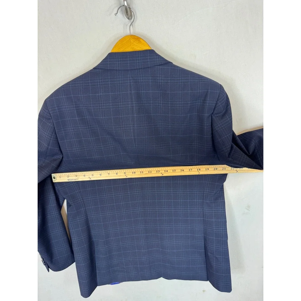Sondergaard Copenhagen Mens 42R Slim Fit Navy Blue Windowpane Plaid Blazer